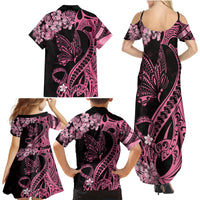 Polynesian Floral Butterfly Family Matching Summer Maxi Dress and Hawaiian Shirt Breast Cancer Pink Ribbon LT9 - Polynesian Pride