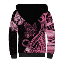 Polynesian Floral Butterfly Sherpa Hoodie Breast Cancer Pink Ribbon LT9 - Polynesian Pride