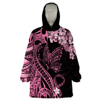 Personalised Polynesian Floral Butterfly Wearable Blanket Hoodie Breast Cancer Pink Ribbon LT9 One Size Pink - Polynesian Pride