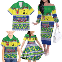 Personalised Malampa Fiji Forever Family Matching Off The Shoulder Long Sleeve Dress and Hawaiian Shirt Tagimoucia Polynesian Sand Drawing - Polynesian Pride