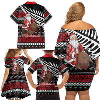 New Zealand Kiwi Santa Christmas Family Matching Off Shoulder Short Dress and Hawaiian Shirt He Wairua Kirihimete - Polynesian Pride