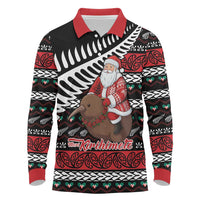 New Zealand Kiwi Santa Christmas Long Sleeve Polo Shirt He Wairua Kirihimete - Polynesian Pride