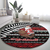 New Zealand Kiwi Santa Christmas Round Carpet He Wairua Kirihimete - Polynesian Pride