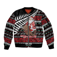 New Zealand Kiwi Santa Christmas Sleeve Zip Bomber Jacket He Wairua Kirihimete - Polynesian Pride