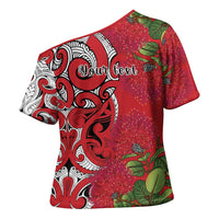Personalised New Zealand Koru Pohutukawa Cross Shoulder Shirt Meri Kirihimete Aroha for Christmas - Polynesian Pride