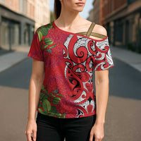 Personalised New Zealand Koru Pohutukawa Cross Shoulder Shirt Meri Kirihimete Aroha for Christmas - Polynesian Pride