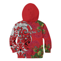 Personalised New Zealand Koru Pohutukawa Kid Hoodie Meri Kirihimete Aroha for Christmas - Polynesian Pride