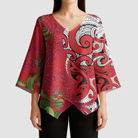 Personalised New Zealand Koru Pohutukawa Kimono Sleeve Blouse Meri Kirihimete Aroha for Christmas - Polynesian Pride