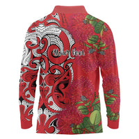 Personalised New Zealand Koru Pohutukawa Long Sleeve Polo Shirt Meri Kirihimete Aroha for Christmas - Polynesian Pride