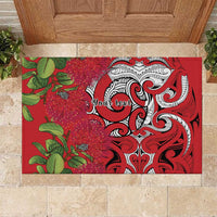 Personalised New Zealand Koru Pohutukawa Rubber Doormat Meri Kirihimete Aroha for Christmas - Polynesian Pride