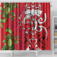Personalised New Zealand Koru Pohutukawa Shower Curtain Meri Kirihimete Aroha for Christmas - Polynesian Pride