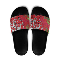 Personalised New Zealand Koru Pohutukawa Slide Sandals Meri Kirihimete Aroha for Christmas - Polynesian Pride