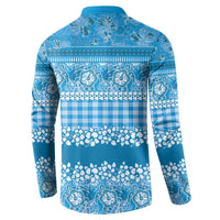 Hawaiian Hibiscus Honu Button Sweatshirt Blue Mele Kalikimaka Palaka Spirit - Polynesian Pride