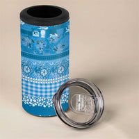 Hawaiian Hibiscus Honu 4 in 1 Can Cooler Tumbler Blue Mele Kalikimaka Palaka Spirit - Polynesian Pride