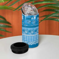 Hawaiian Hibiscus Honu 4 in 1 Can Cooler Tumbler Blue Mele Kalikimaka Palaka Spirit - Polynesian Pride