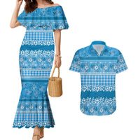 Hawaiian Hibiscus Honu Couples Matching Mermaid Dress and Hawaiian Shirt Blue Mele Kalikimaka Palaka Spirit - Polynesian Pride