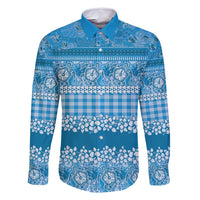 Hawaiian Hibiscus Honu Family Matching Long Sleeve Bodycon Dress and Hawaiian Shirt Blue Mele Kalikimaka Palaka Spirit - Polynesian Pride