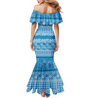 Hawaiian Hibiscus Honu Family Matching Mermaid Dress and Hawaiian Shirt Blue Mele Kalikimaka Palaka Spirit - Polynesian Pride