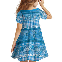 Hawaiian Hibiscus Honu Family Matching Off Shoulder Short Dress and Hawaiian Shirt Blue Mele Kalikimaka Palaka Spirit - Polynesian Pride