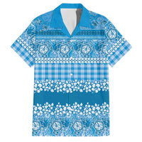 Hawaiian Hibiscus Honu Family Matching Off Shoulder Short Dress and Hawaiian Shirt Blue Mele Kalikimaka Palaka Spirit - Polynesian Pride