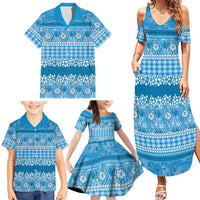 Hawaiian Hibiscus Honu Family Matching Summer Maxi Dress and Hawaiian Shirt Blue Mele Kalikimaka Palaka Spirit - Polynesian Pride