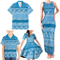 Hawaiian Hibiscus Honu Family Matching Tank Maxi Dress and Hawaiian Shirt Blue Mele Kalikimaka Palaka Spirit - Polynesian Pride