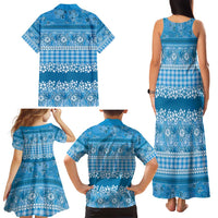 Hawaiian Hibiscus Honu Family Matching Tank Maxi Dress and Hawaiian Shirt Blue Mele Kalikimaka Palaka Spirit - Polynesian Pride