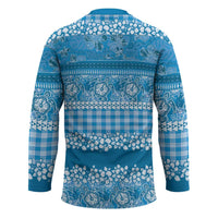 Hawaiian Hibiscus Honu Hockey Jersey Blue Mele Kalikimaka Palaka Spirit - Polynesian Pride