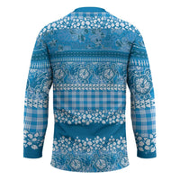 Hawaiian Hibiscus Honu Hockey Jersey Blue Mele Kalikimaka Palaka Spirit - Polynesian Pride