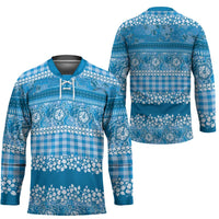Hawaiian Hibiscus Honu Hockey Jersey Blue Mele Kalikimaka Palaka Spirit - Polynesian Pride