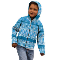 Hawaiian Hibiscus Honu Kid Hoodie Blue Mele Kalikimaka Palaka Spirit - Polynesian Pride