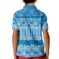 Hawaiian Hibiscus Honu Kid Polo Shirt Blue Mele Kalikimaka Palaka Spirit LT9 - Polynesian Pride