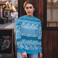 Hawaiian Hibiscus Honu Ugly Christmas Sweater Blue Mele Kalikimaka Palaka Spirit - Polynesian Pride