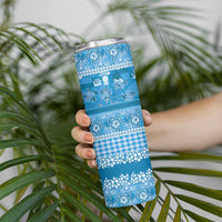 Hawaiian Hibiscus Honu Skinny Tumbler Blue Mele Kalikimaka Palaka Spirit - Polynesian Pride