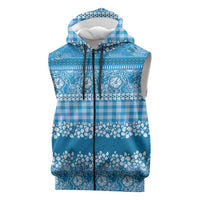 Hawaiian Hibiscus Honu Sleeveless Zip Hoodie Blue Mele Kalikimaka Palaka Spirit LT9 Blue - Polynesian Pride