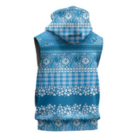 Hawaiian Hibiscus Honu Sleeveless Zip Hoodie Blue Mele Kalikimaka Palaka Spirit LT9 - Polynesian Pride