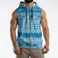 Hawaiian Hibiscus Honu Sleeveless Zip Hoodie Blue Mele Kalikimaka Palaka Spirit LT9 - Polynesian Pride
