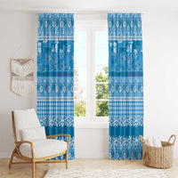 Hawaiian Hibiscus Honu Window Curtain Blue Mele Kalikimaka Palaka Spirit - Polynesian Pride