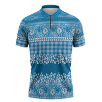 Hawaiian Hibiscus Honu Zipper Polo Shirt Blue Mele Kalikimaka Palaka Spirit LT9 Blue - Polynesian Pride