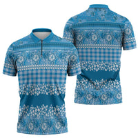 Hawaiian Hibiscus Honu Zipper Polo Shirt Blue Mele Kalikimaka Palaka Spirit LT9 - Polynesian Pride