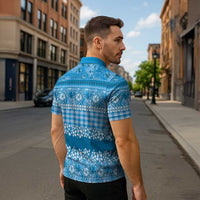 Hawaiian Hibiscus Honu Zipper Polo Shirt Blue Mele Kalikimaka Palaka Spirit LT9 - Polynesian Pride