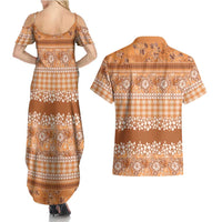 Hawaiian Hibiscus Honu Couples Matching Summer Maxi Dress and Hawaiian Shirt Gold Mele Kalikimaka Palaka Spirit - Polynesian Pride