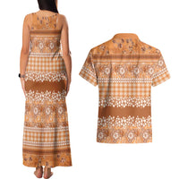 Hawaiian Hibiscus Honu Couples Matching Tank Maxi Dress and Hawaiian Shirt Gold Mele Kalikimaka Palaka Spirit - Polynesian Pride