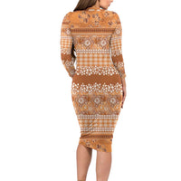Hawaiian Hibiscus Honu Family Matching Long Sleeve Bodycon Dress and Hawaiian Shirt Gold Mele Kalikimaka Palaka Spirit - Polynesian Pride
