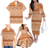 Hawaiian Hibiscus Honu Family Matching Off The Shoulder Long Sleeve Dress and Hawaiian Shirt Gold Mele Kalikimaka Palaka Spirit - Polynesian Pride
