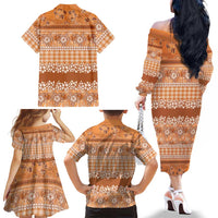 Hawaiian Hibiscus Honu Family Matching Off The Shoulder Long Sleeve Dress and Hawaiian Shirt Gold Mele Kalikimaka Palaka Spirit - Polynesian Pride