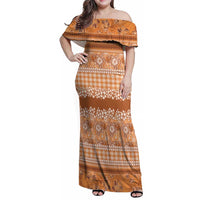 Hawaiian Hibiscus Honu Family Matching Off Shoulder Maxi Dress and Hawaiian Shirt Gold Mele Kalikimaka Palaka Spirit - Polynesian Pride