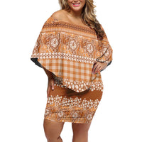 Hawaiian Hibiscus Honu Family Matching Off Shoulder Short Dress and Hawaiian Shirt Gold Mele Kalikimaka Palaka Spirit - Polynesian Pride