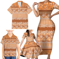 Hawaiian Hibiscus Honu Family Matching Short Sleeve Bodycon Dress and Hawaiian Shirt Gold Mele Kalikimaka Palaka Spirit - Polynesian Pride