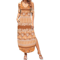 Hawaiian Hibiscus Honu Family Matching Summer Maxi Dress and Hawaiian Shirt Gold Mele Kalikimaka Palaka Spirit - Polynesian Pride